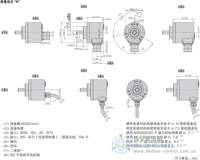 AC58-CANlayer2光電絕對值通用編碼器外形及安裝尺寸(夾緊法蘭K) - 西安德伍拓自動化傳動系統(tǒng)有限公司