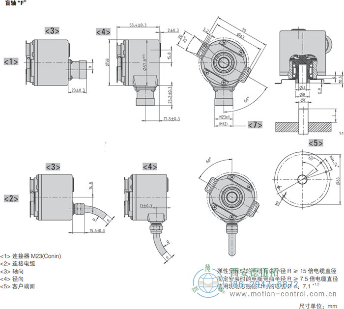 AC58-Interbus光電絕對值通用編碼器外形及安裝尺寸(盲軸F) - 西安德伍拓自動化傳動系統有限公司