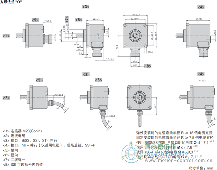 AC58-Interbus光電絕對值通用編碼器外形及安裝尺寸(方形法蘭Q) - 西安德伍拓自動化傳動系統有限公司